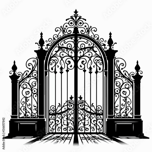 gate silhouette , wrought iron gate silhouette