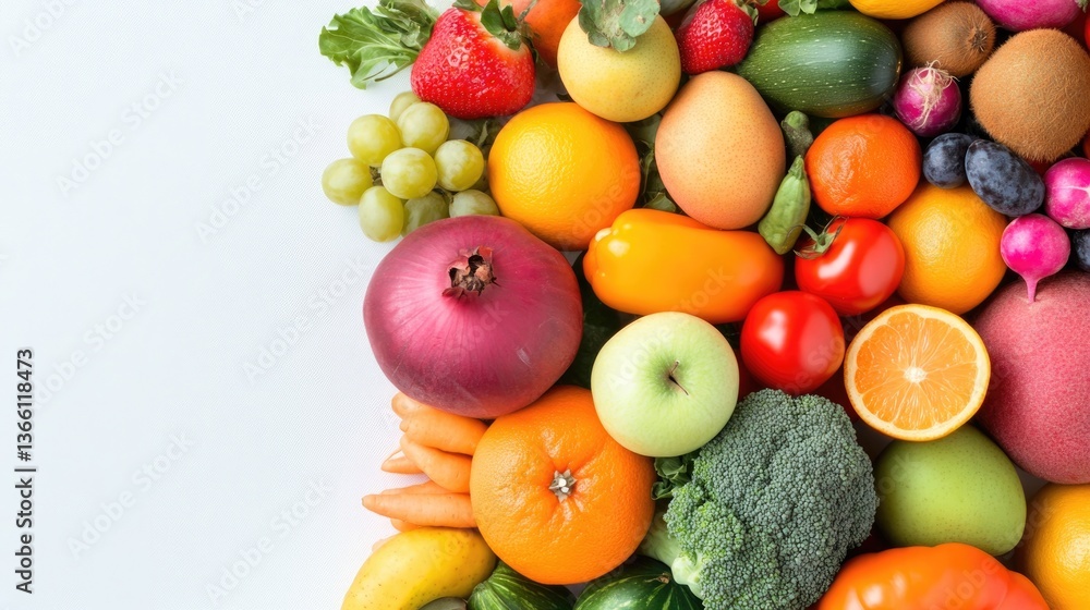 composition of fresh fruits and vegetables arranged artfully showcasing vibrant colors and diversity with ample copy composition of fresh fruits and vegetables arranged artfully showcasing vibrant colors and diversity with ample copy