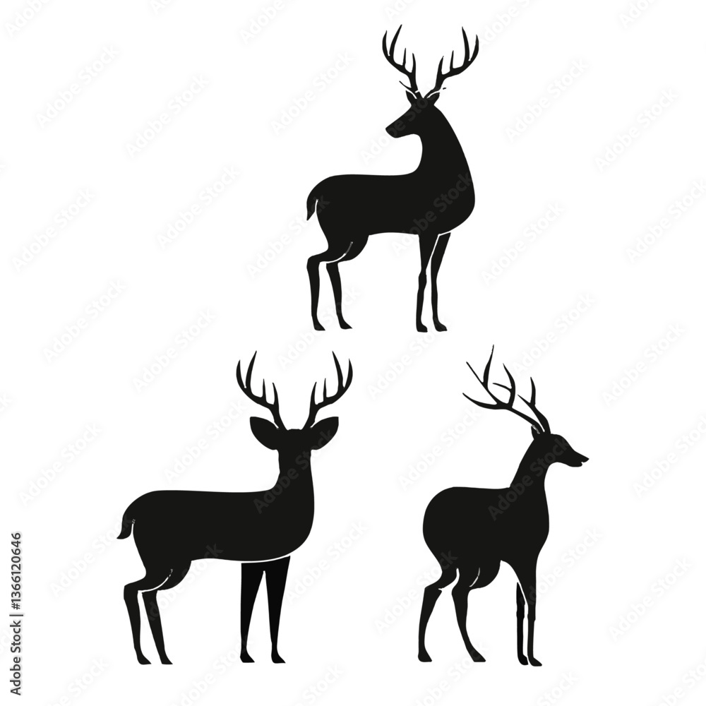 set of whitetail deer silhouette design vector art design