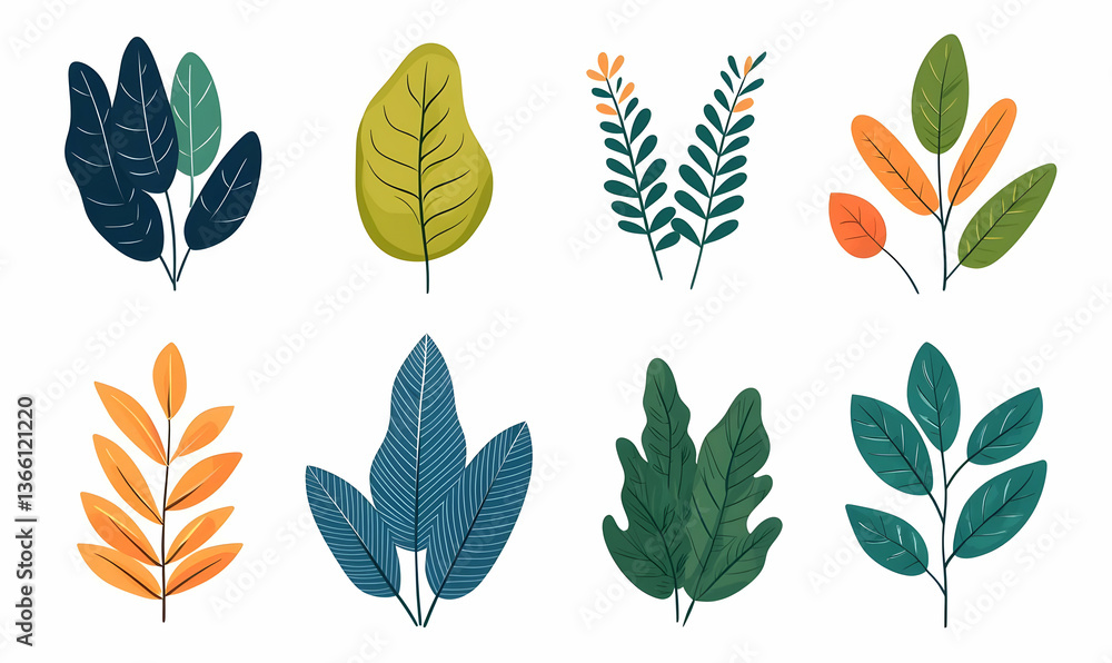 Obraz premium Colorful Modern Leaf Illustrations for Spring Bundle Design