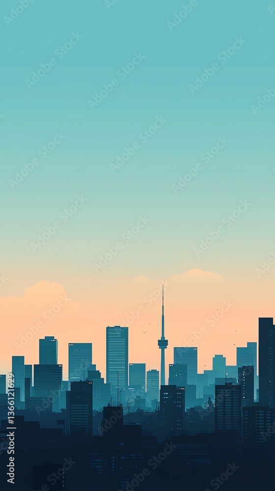 Cityscape Silhouette Illustration of Urban Skyline at Sunset with Modern Architecture Cityscape Silhouette Illustration of Urban Skyline at Sunset with Modern Architecture