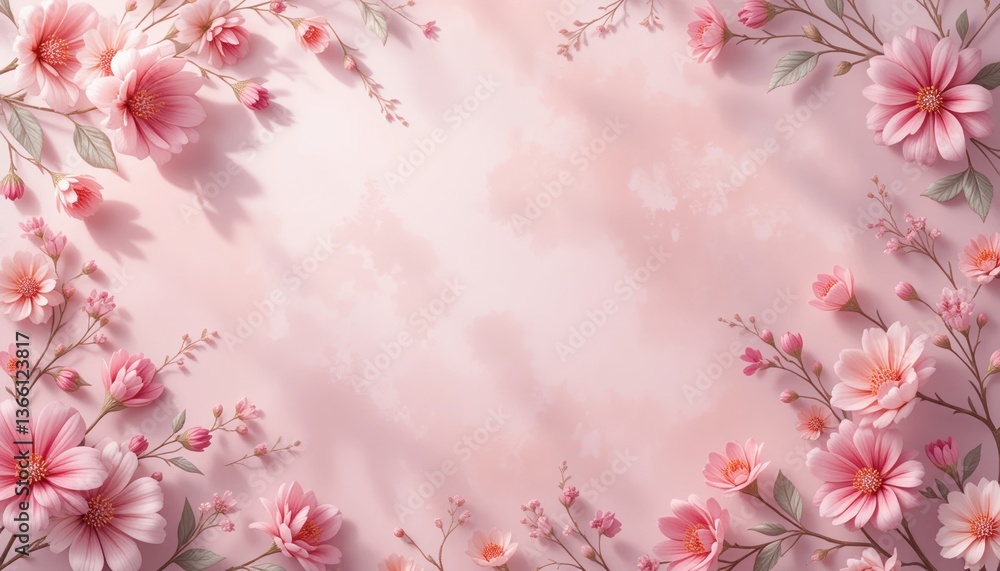Fototapeta premium Floral arrangement showcasing pink blossoms natural setting digital illustration soft lighting aesthetic beauty
