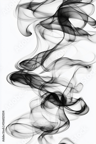 Transparenter, schwarzer Nebel zieht sich quer durch das Bild nach oben, Hintergrund vor weiß in Hochformat