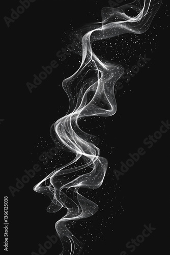 Eine dünne, weiße Rauchfahne zieht sich von unten nach oben durch das Bild, schwarzer Hintergrund, Hochformat