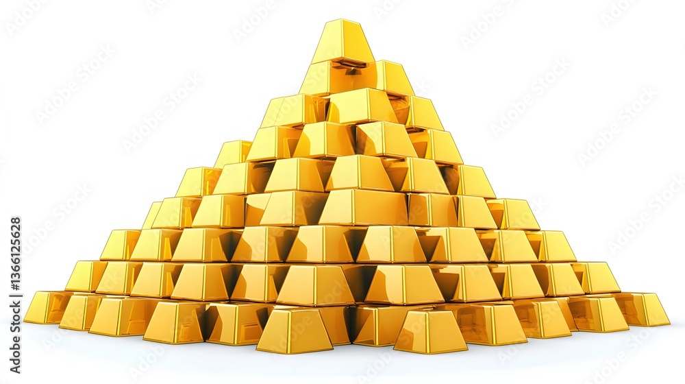Pyramid of Shiny Gold Bars Symbolizing Wealth and Prosperity on Isolated White Background Pyramid of Shiny Gold Bars Symbolizing Wealth and Prosperity on Isolated White Background