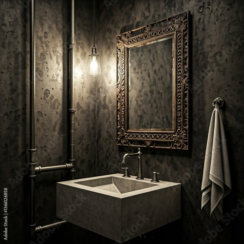 Dark Gothic Bathroom with Antique Mirror and Elegant Sink
