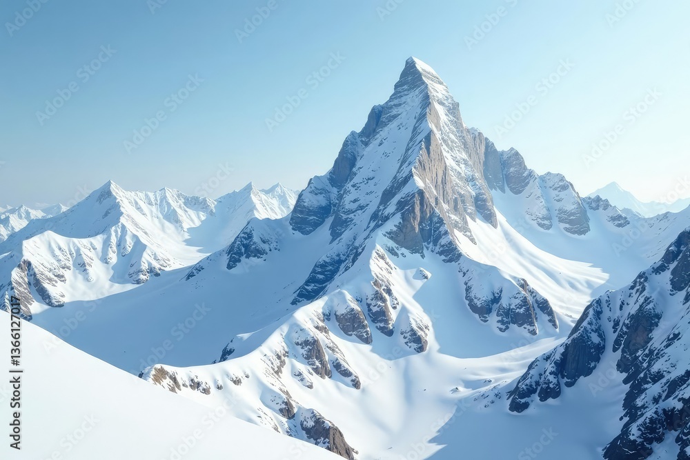 Obraz premium Snow-covered mountain peak, pristine white landscape, white, image, altitude