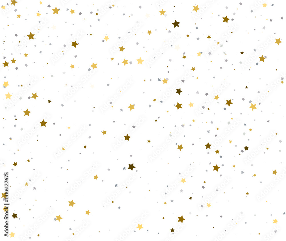 Fototapeta premium White Festive Background with Scattered Gold and Silver Stars.