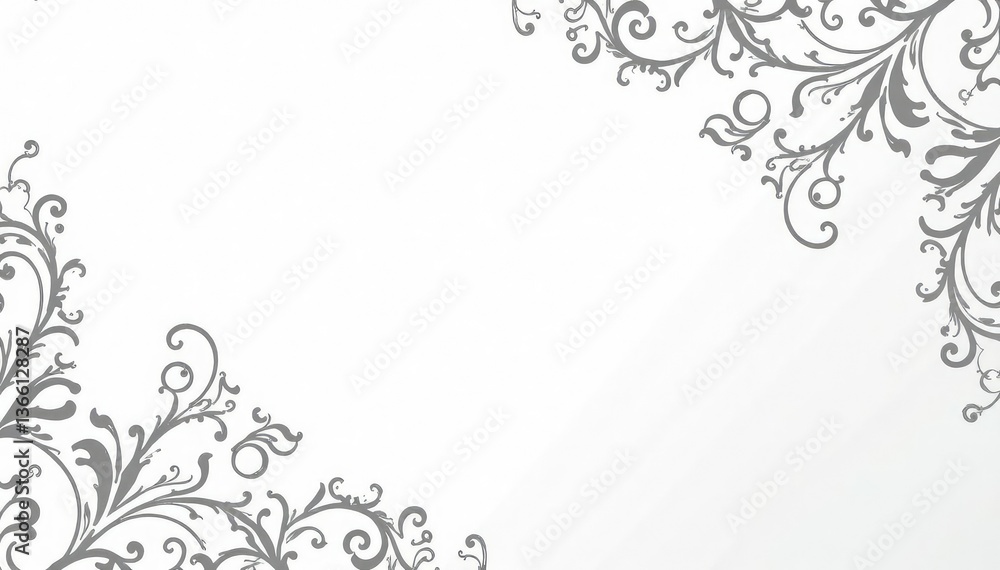 Subtle gray damask pattern with swirling vines and leaves on white background , contemporary, wallpaper design Subtle gray damask pattern with swirling vines and leaves on white background , contemporary, wallpaper design