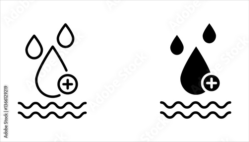 Skin hydration line outline icon set, vector illustration on white background.