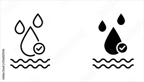 Skin hydration line outline icon set, vector illustration on white background.