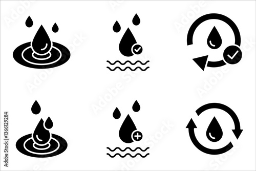 Skin hydration line outline icon set, vector illustration on white background.