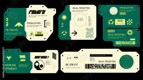 Cyberpunk decals set. Set of vector stickers and labels in futuristic style. Buttons for websites, mobile applications.	

