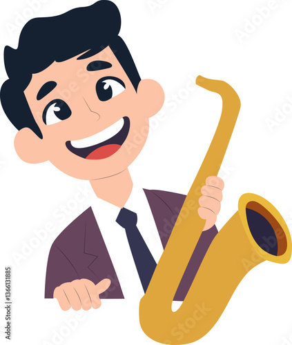 Happy Saxophonist Cartoon Illustration, A saxophonist happy International Jazz