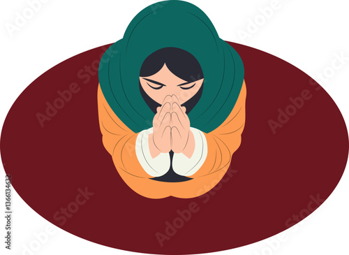 Woman Praying Headscarf Humble Posture, Pious Pilgrim
