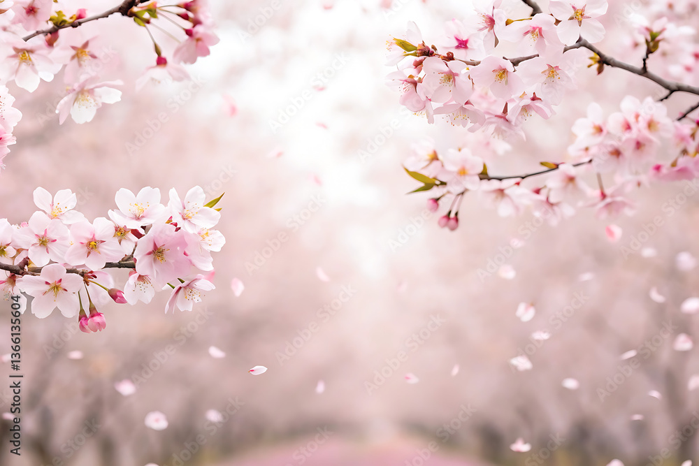 Fototapeta premium Abstract pink sakura petals falling in a mesmerizing background, sakura, season