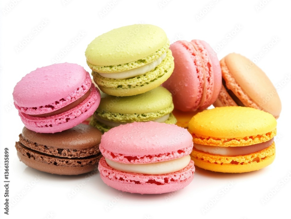 Colorful Pastel Macarons on White Background Colorful Pastel Macarons on White Background