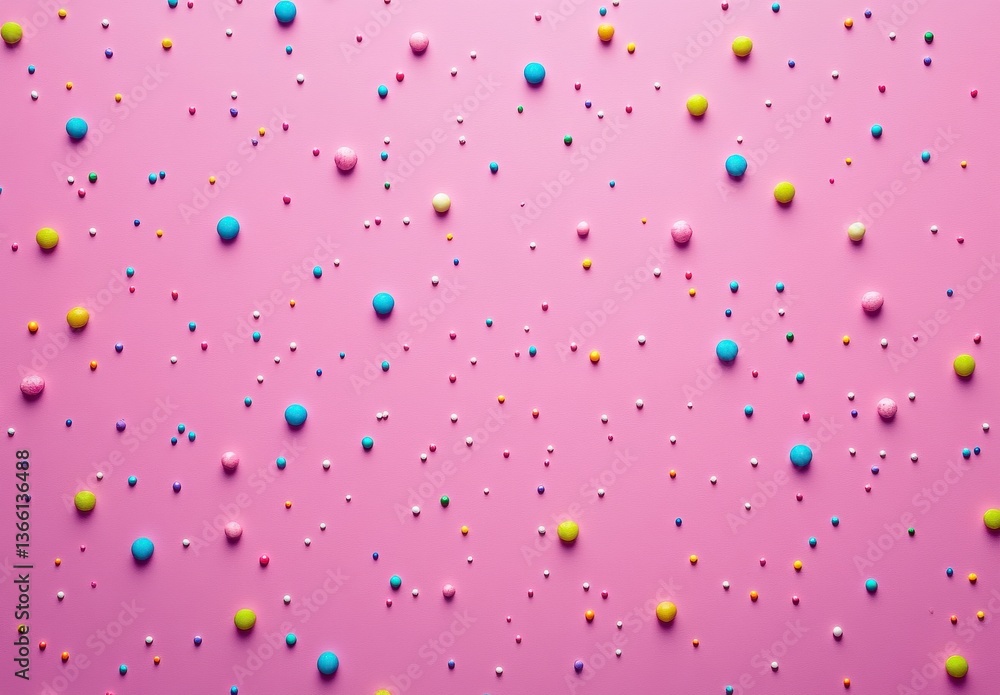 Colorful Sprinkles and Pastel Candies on Pink Background Colorful Sprinkles and Pastel Candies on Pink Background
