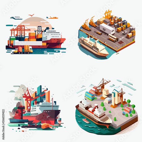 Four different pictures of ships and boats