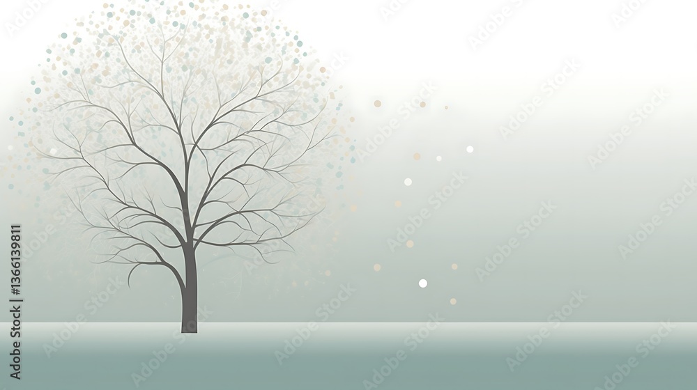 Obraz premium A solitary tree stands serene amidst a pastel mist