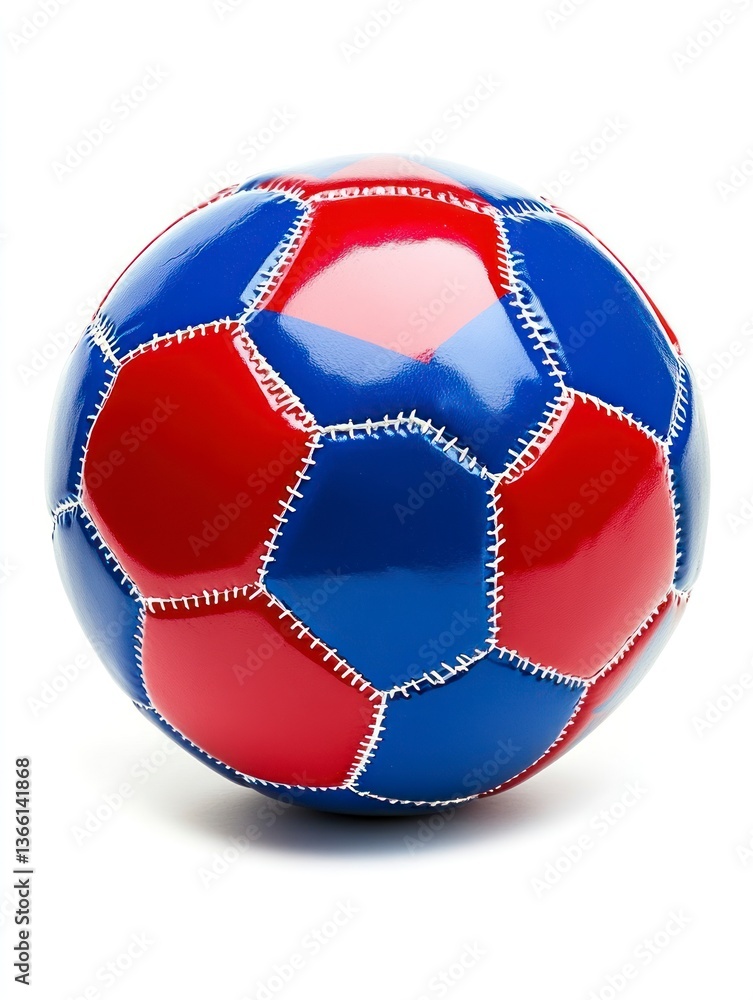 Obraz premium Red and Blue Patchwork Soccer Ball Isolated on White Background