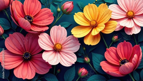 Wallpaper Mural Bold, oversized blossoms in a vibrant tapestry weave , contemporary, graphic Torontodigital.ca