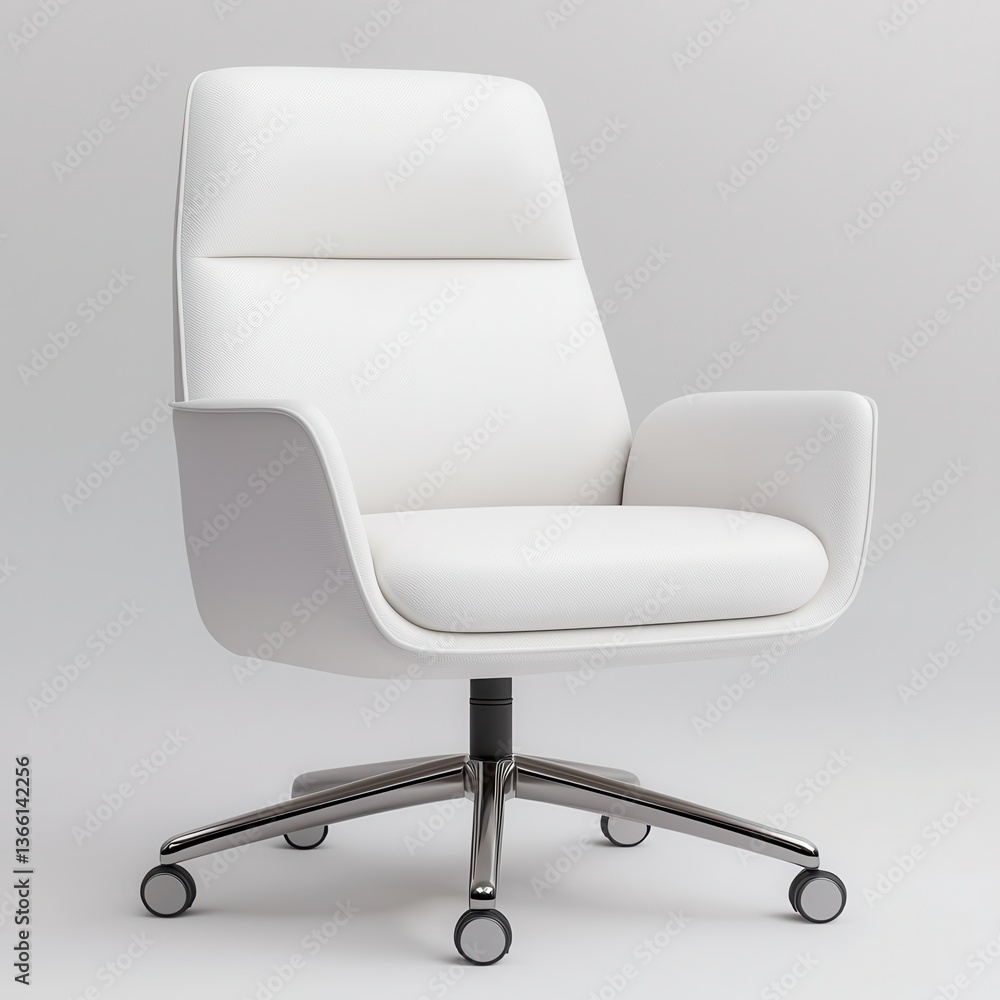 Modern Minimalist Office Chair Design in White Leather Upholstery Modern Minimalist Office Chair Design in White Leather Upholstery