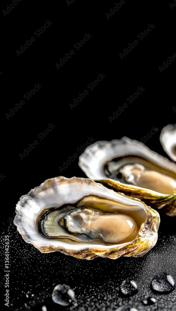 Elegant black background showcasing minimalistic oyster mockup. Elegant black background showcasing minimalistic oyster mockup.