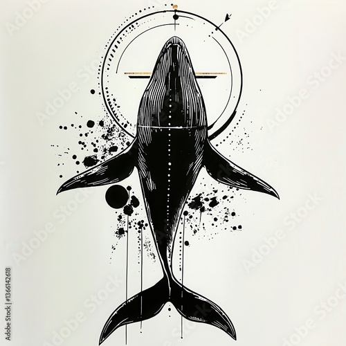 Geometric Whale Ink Drawing Abstract Ocean Life Art Print