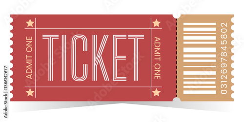 A simple ticket in red and brown details