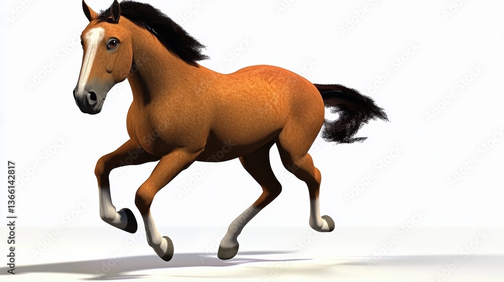 Obraz premium Energetic horse running studio 3d animation minimalistic side view freedom and grace