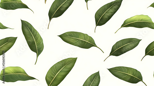 Green Leaves Pattern on White Background