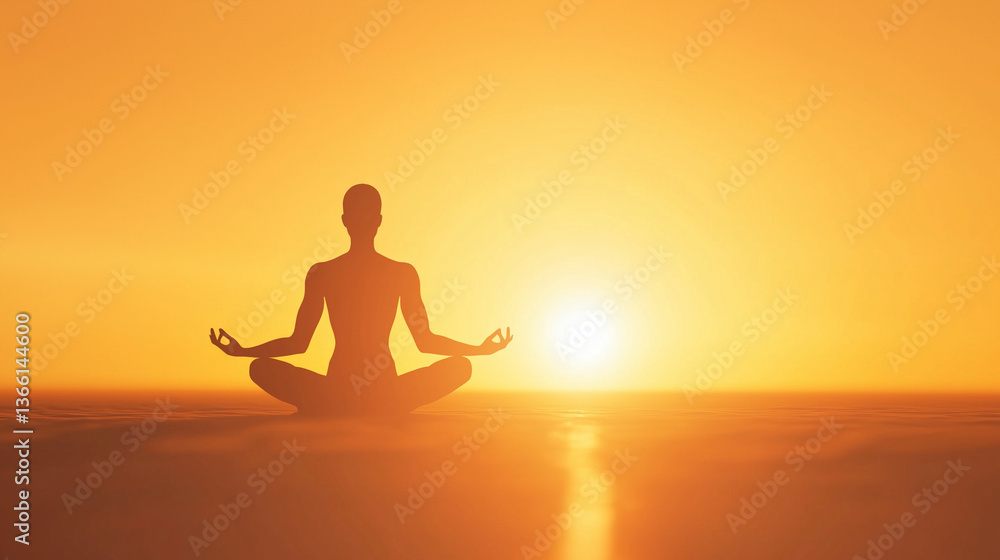 Yoga Silhouette at Sunrise - Peaceful Meditation and Wellness Concept Yoga Silhouette at Sunrise - Peaceful Meditation and Wellness Concept