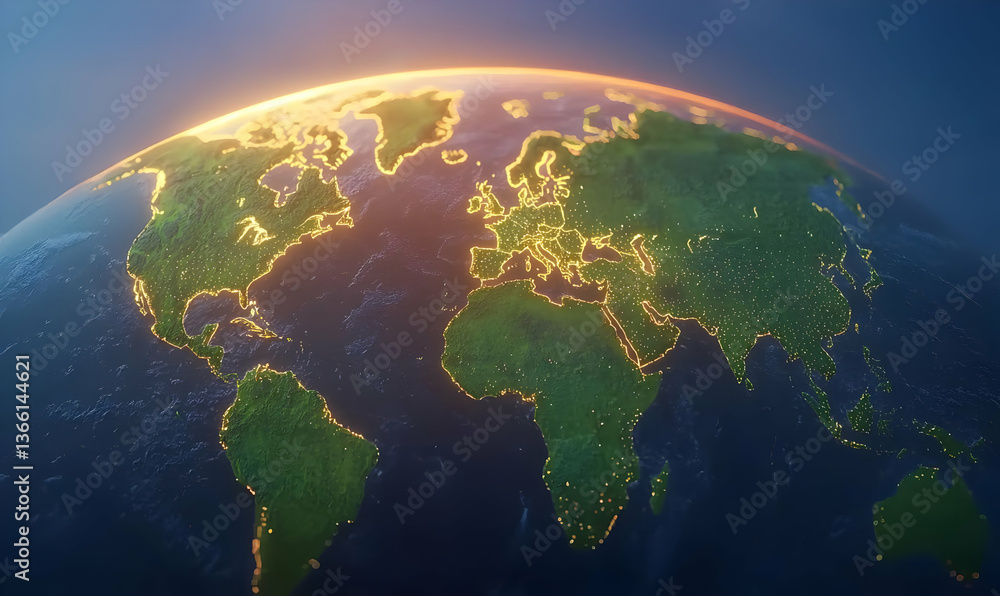 Naklejka premium 3D Rendered Globe Depicting Foreign Trade Connections Worldwide