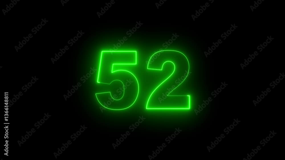 52 number neon text animation on black background. Neon number 52 with alpha channel, neon numbers, Bright neon glowing number 52, Energy Neon green Number 52.. 52 number neon text animation on black background. Neon number 52 with alpha channel, neon numbers, Bright neon glowing number 52, Energy Neon green Number 52..