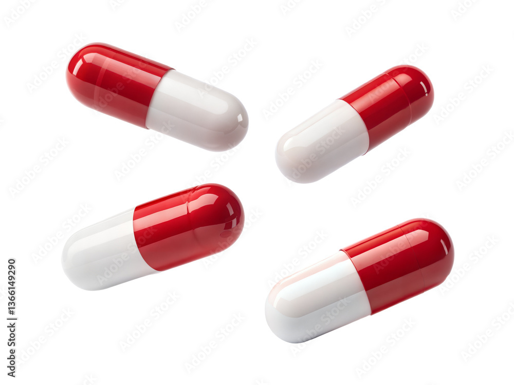 White and red pills isolated on transparent background. Png White and red pills isolated on transparent background. Png
