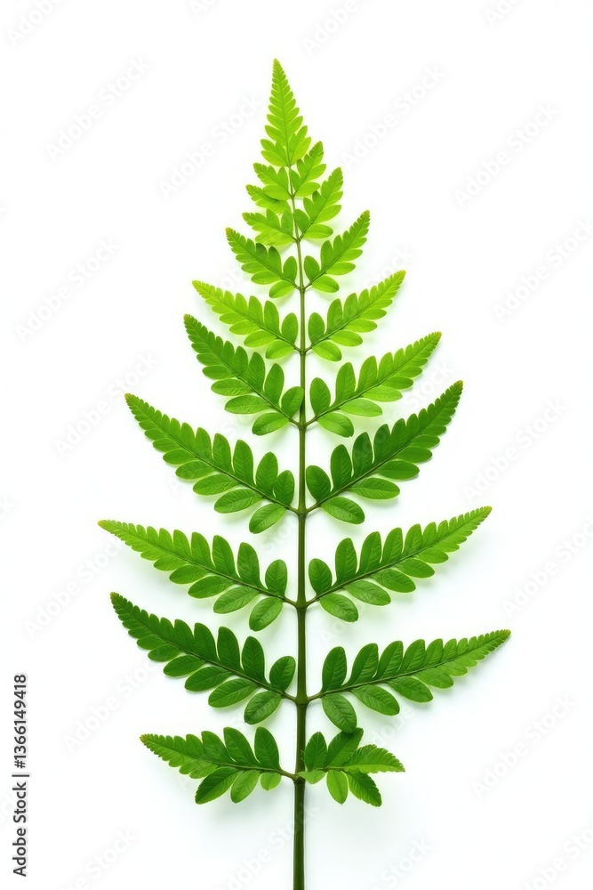 isolated single fern frond on white background, foliage, botanical isolated single fern frond on white background, foliage, botanical