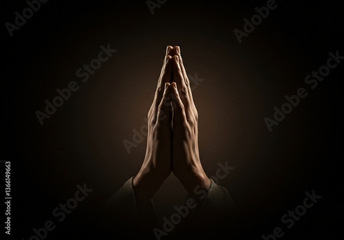 Two hands are clasped together in a posture of prayer