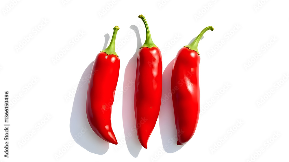 Three Red hot chilis on a white background. Three Red hot chilis on a white background.