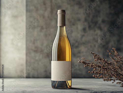 a bottle of white wine with a blank label on a golden background.