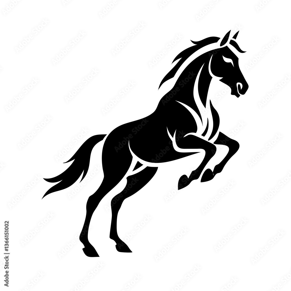 Black horse silhouette vector illustration running wild in nature Black horse silhouette vector illustration running wild in nature