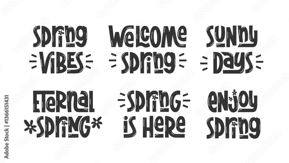 Spring Vibes Quotes Collection. Vector Hand Lettering of Seasonal Phrases. Spring Vibes Quotes Collection. Vector Hand Lettering of Seasonal Phrases.