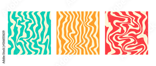 Abstract Distorted Stripes Backgrounds Set. Candy Color Rectangle Ice Cream Frame. 