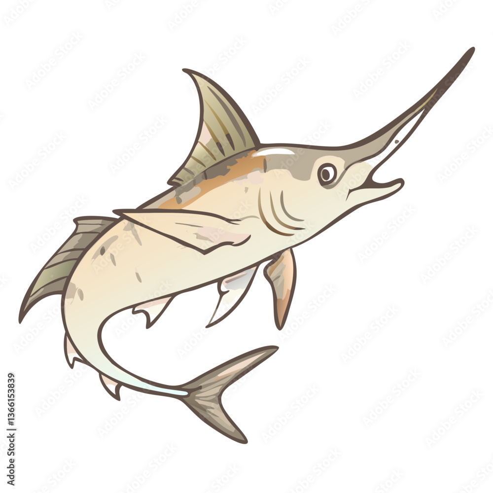 Fototapeta premium a marlin with a prominent bill. The marlin's body is streamlined for swift movement in the ocean