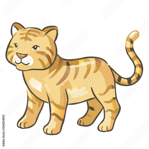 a charming illustration of a young tiger. It exudes an adorable, innocent expression and captures the essence of childhood delight