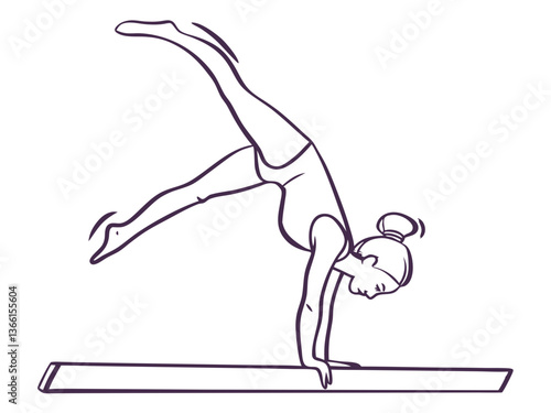 Balance Beam Backflip - Gymnast in Action Vector Art