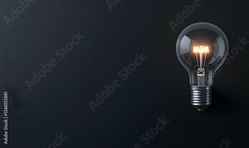 Glowing Lightbulb with Filament on Dark Background for Inspiration