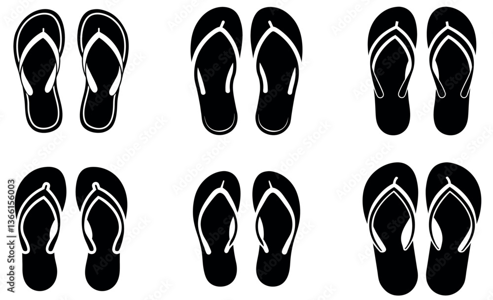 Flip Flops Icon Set - Stylish Beach Footwear Designs Flip Flops Icon Set - Stylish Beach Footwear Designs