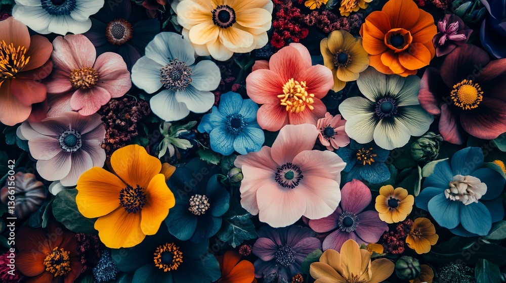 A background of many colorful flowers. It's a bright and lively mix of flower colors. A background of many colorful flowers. It's a bright and lively mix of flower colors.