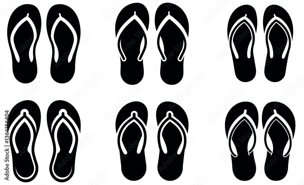 Flip Flops Icon Set - Stylish Beach Footwear Designs Flip Flops Icon Set - Stylish Beach Footwear Designs